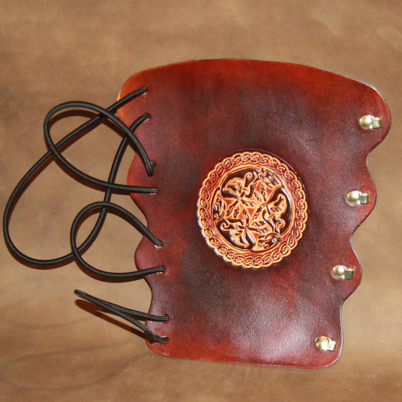 Archery Bracer Elastic Style fits all sizes Tooled Celtic Dogs