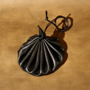 Pouch - Drawstring Medieval Style Pouch (single string) - 10" Black Leather