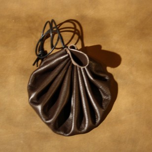 Pouch - Drawstring Medieval Style Pouch (single string) - 10" Brown Leather