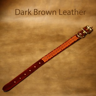 Leather Dog Collar - 9 to 14 inch neck - Celtic Design (saddle tan and dark brown)