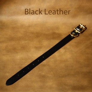 Leather Dog Collar - 11 to 16 inch neck black leather dog collar with solid brass fittings