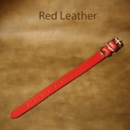 Leather Dog Collar - 11 to 16 inch neck red leather dog collar with solid brass fittings