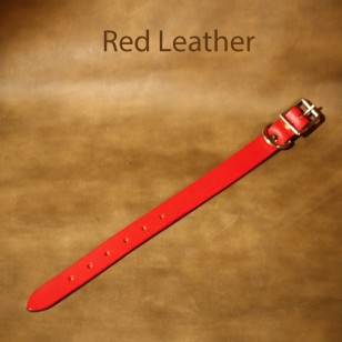 Leather Dog Collar - 13 to 18 inch neck red leather dog collar with solid brass fittings