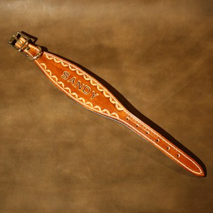 Whippet or Small Lurcher Collar in Saddle Tan Leather Hand Tooled with Name