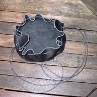 Pouch - Drawstring Circle Pouch (double string) - 8" Black Leather