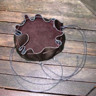 Pouch - Drawstring Circle Pouch (double string) - 10" Brown Leather