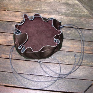 Pouch - Drawstring Circle Pouch (double string) - 10" Brown Leather