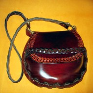 Bag - Artemis Style - Mahogany Brown Leather Laced Shoulder Bag (Hand Tooled Border Design)