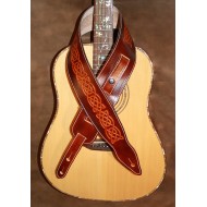 Guitar strap - 3" wide adjustable length 'Memphis' style custom leather guitar strap. Celtic design (Dark Brown and Saddle Tan)