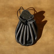 Pouch - Drawstring Medieval Style Pouch (single string) - 8" Black Leather