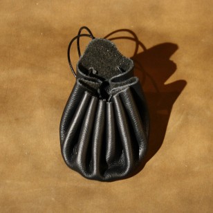 Pouch - Drawstring Medieval Style Pouch (single string) - 8" Black Leather