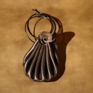 Pouch - Drawstring Medieval Style Pouch (single string) - 8" Brown Leather