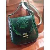 Bag - Athena Style - Antique Green Leather Laced Shoulder Bag (Green Man Design)