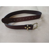 Belt - 1.5" wide, plain brown leather finished with solid polished brass buckle