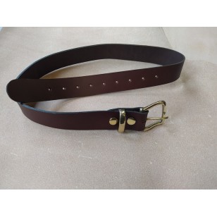 Belt - 1.5" wide, plain brown leather finished with solid polished brass buckle