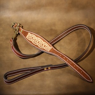 Whippet or Small Lurcher Collar and Matching Lead in Dark Brown Leather with Celtic Design