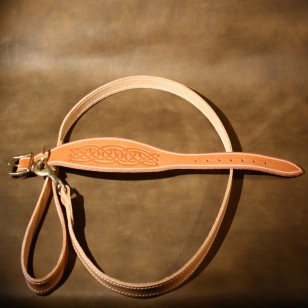 Greyhound or Large Lurcher Collar and Matching Lead Hand Made in Natural Oiled Leather with Celtic Design