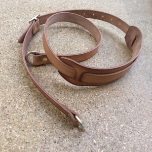 Strap - Creel Strap 50" x 1" - Natural Oiled Leather with shoulder pad, brass dees and buckle