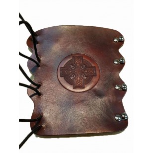 Archery Bracer - Elastic Style fits all sizes - Tooled Celtic Cross Design