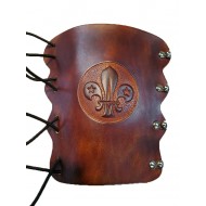 Archery Bracer - Elastic Style fits all sizes - Tooled Scout Logo Design in Brown (Special Scout Price)