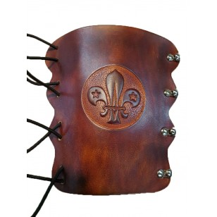 Archery Bracer - Elastic Style fits all sizes - Tooled Scout Logo Design in Brown (Special Scout Price)