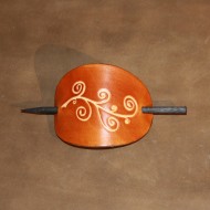 Hair Accessories - Tooled Classical Design Saddle Tan Leather Hair Barrette or Hair Slide