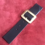 Kilt Strap - Sew-On Kilt or Cloak Strap In Black Leather. Solid Brass (gold coloured) Buckle