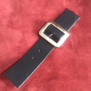 Kilt Strap - Sew-On Kilt or Cloak Strap In Black Leather. Nickel Plated (silver coloured) Solid Brass Buckle