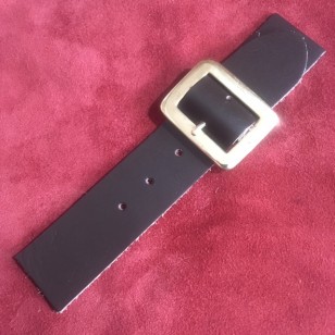 Kilt Strap - Sew-On Heavy duty Kilt or Cloak Strap In Dark Brown Leather. Solid Brass (gold coloured) Buckle for Man's Kilt
