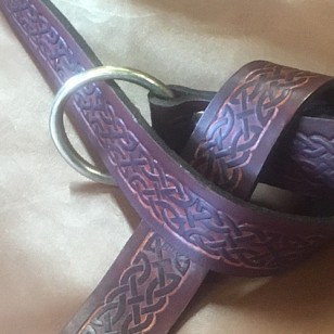 Belt - Monk's Leather Ring Belt - 72" x 1.5" wide with Celtic tooling
