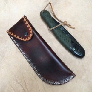 Pouch - Hand Tooled Leather Belt Pouch To Fit Bahco Laplander Folding Bushcraft Saw (Native American Tooling) 