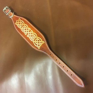 X-Large Scottish Deerhound or Irish Wolfhound Collar with Celtic Design in Saddle Tan Leather (3" wide to fit maximum 17.5-23" neck)
