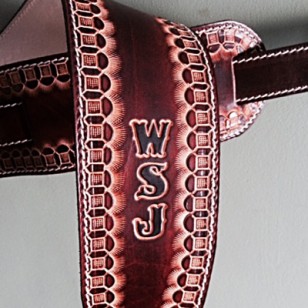 Guitar Strap Customisation - Sample (finished) text image and notes about personalisation and custom text