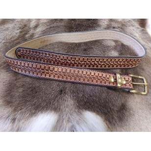 Belt - 1.5" wide, hand tooled, hand dyed, topstitched and finished with solid brass buckle