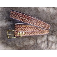 Belt - 1.5" wide, hand tooled, hand dyed, topstitched and finished with solid brass buckle