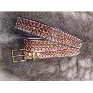 Belt - 1.5" wide, hand tooled, hand dyed, topstitched and finished with solid brass buckle
