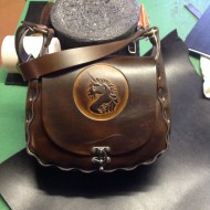 Bag - Aphrodite Style - Antique Dark Brown Leather Laced Shoulder Bag (Unicorn Design)