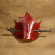 Hair Accessories - Leaf Shaped Red Leather Hair Barrette or Hair Slide