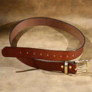 Belt - 1" wide, plain brown leather finished with solid brass buckle