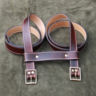 Straps - 1.5" Wide Classic Sports Car Rack Luggage or Basket Straps (pair with spacer strap) 50" Long in Dark Brown Leather Straps - 1.5" Wide Classic Sports Car Rack Luggage or Basket Straps (pair with spacer strap) 50" Long in Dark Brown Leather