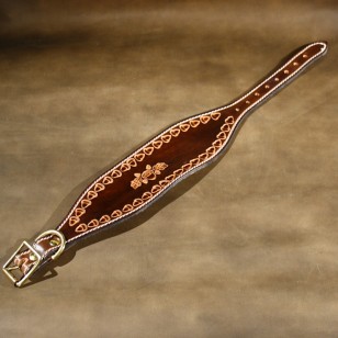 Scottish Deerhound or Irish Wolfhound Collar with Hand Tooled Oak Leaf And Acorn Design in Brown Leather (3" wide to fit maximum 19" neck)