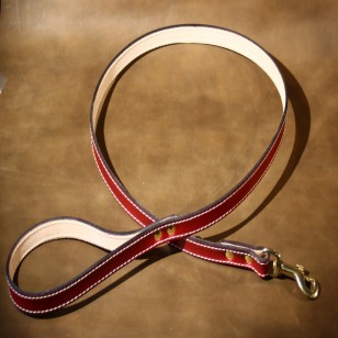 Dog Lead in Red Leather with Solid Brass Trigger Hook to suit SMALL dogs